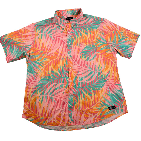 Simply Southern Other - Simply Southern Tropical Button Down Shirt men's XL Short Sleeve Pink Green Palm